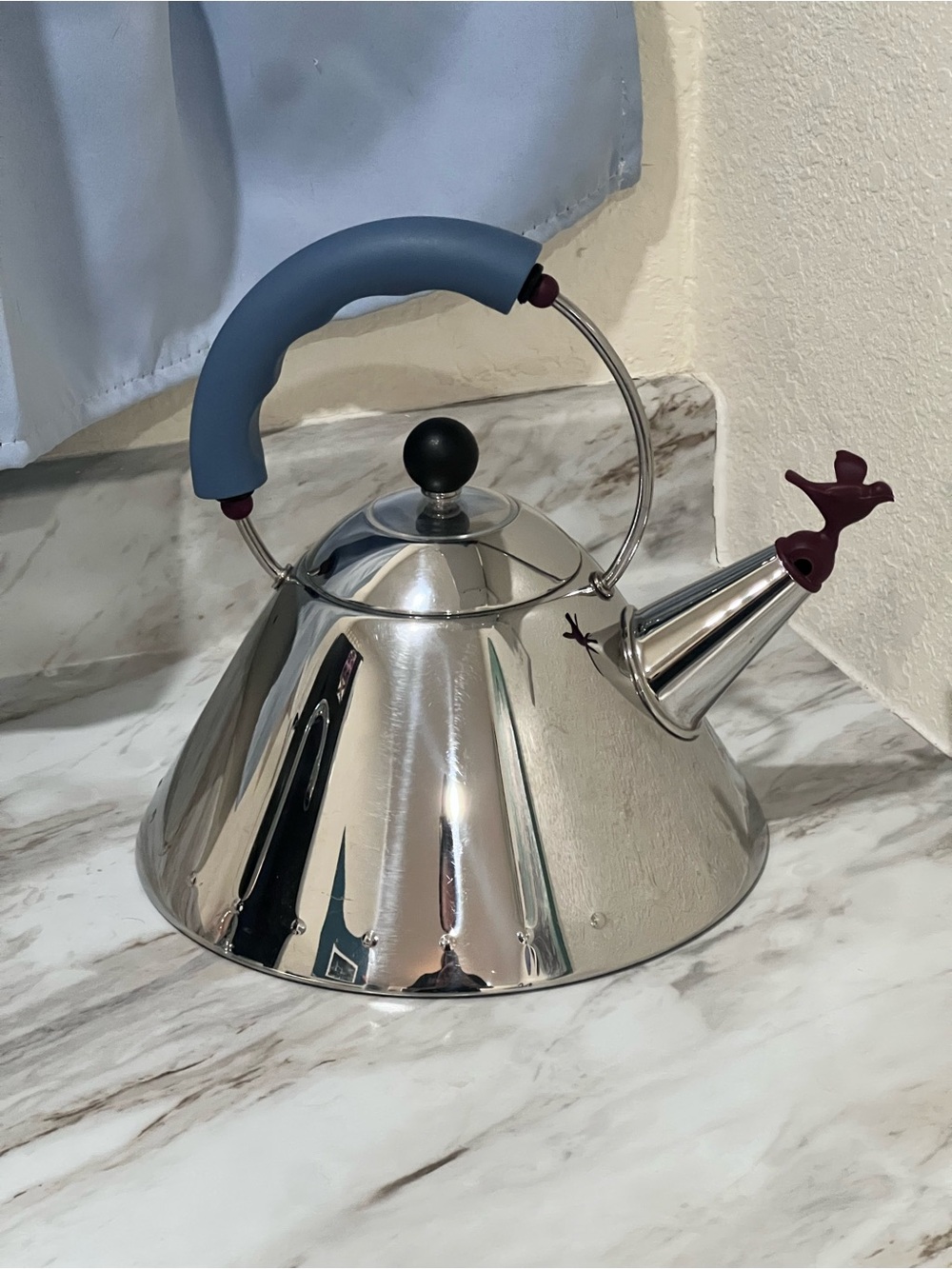 Alessi Michael Graves Bird Whistle Kettle Blue Handle Induction Made in Italy